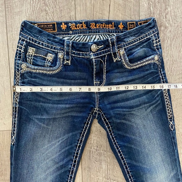 ROCK REVIVAL 26 ROSELIN BOOT CUT JEANS FLAP POCKETS CHUNKY STITCHING - Picture 3 of 12